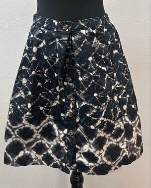 Thakoon for Target Shibori Pleated Button Front Skirt Black White Size 2